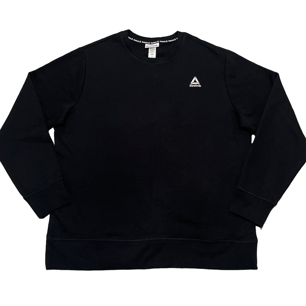 Reebok Sweatshirt Mens XL Black Small Logo Fleece Crewneck Pullover Casual Wear